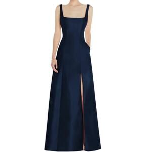 Alfred Sung dress D826 Square Neck Satin A-Line Gown blue size 24W